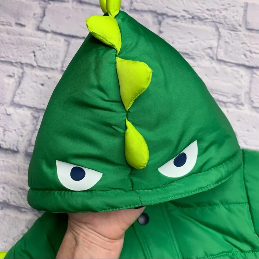 Little Me Green Monster Hooded Puffer Jacket in Green